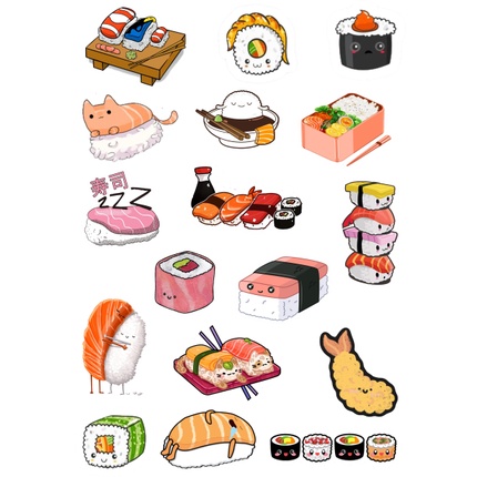 Bộ 30 sticker hình dán SUSHI, hình dán laptop, hình dán dễ thương cute, hình dán nón bảo hiểm