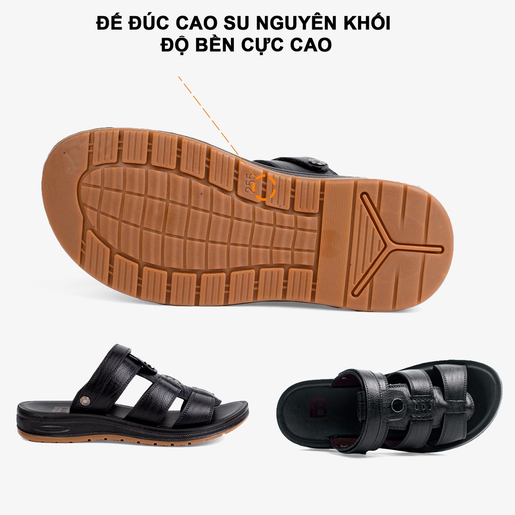 Dép nam quai ngang da bò Nappa cao cấp cho Trung niên Bụi Leather E110, đế đúc nguyên khối đi êm chân, BH 12 Tháng