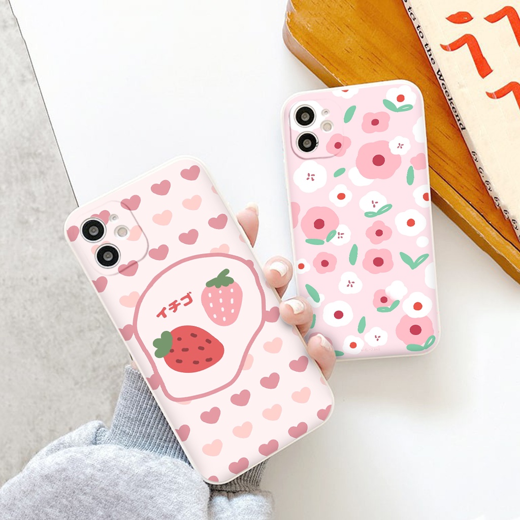 Ốp Lưng Họa Tiết Trái Tim Màu Hồng Dễ Thương Iphone 12 Pro Max 11 Pro Max Xs Max Xr X 7 8 Plus ốp cạnh vuông