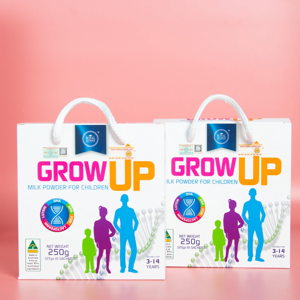 Sữa Tăng Chiều Cao Cho Bé ROYAL AUSNZ Grow Up Milk Powder Hỗ Trợ Phát Triển Chiều Cao Cho Trẻ Từ 3-14 Tuổi (Hộp 10 gói)