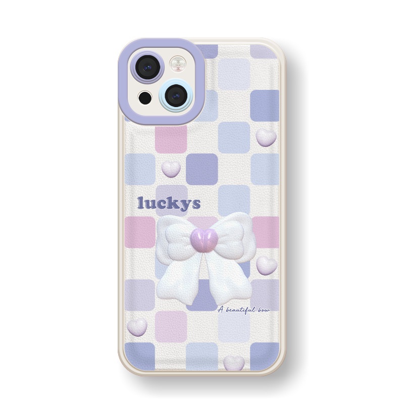 Ốp lưng iphone Bao Da Điện Thoại Màu Trơn Đính Nơ Cho iphone7 7plus 8 8plus xs 11 12 13 pro max plus max promax Dinuo case