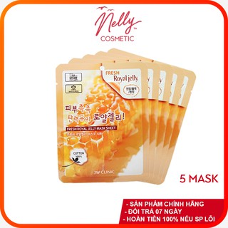 (❤️GIÁ KHUYẾN MÃI❤️) COMBO 05 Mặt nạ dưỡng da chiết xuất sữa ong chúa 3W CLINIC FRESH ROYAL JELLY MASK SHEET 23ml