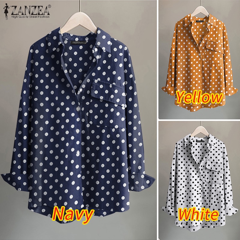 Áo sơ mi ZANZEA tay dài họa tiết chấm bi phong cách cổ điển thời trang dành cho nữ