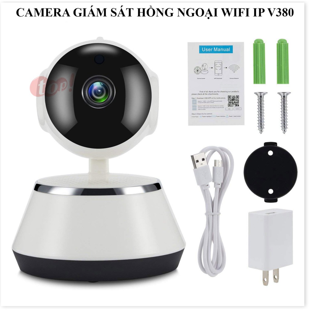 Camera Kết Nối Điện Thoại V380 ✔Chính Hãng✔️ Kết nối không dây qua điện thoại, Đàm thoại 2 chiều, Xoay 360.