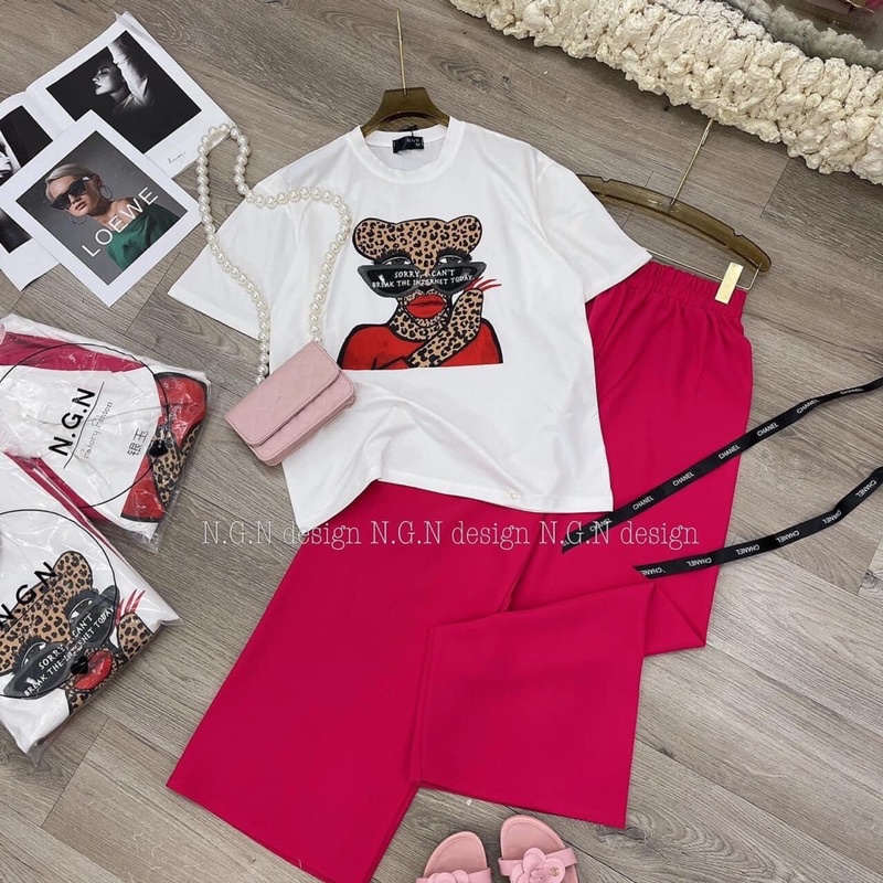 SET QUẦN SUÔNG HỒNG ÁO COTTON BÁO MANG KIẾNG TÚI ZIP CHUẨN SHOP B3