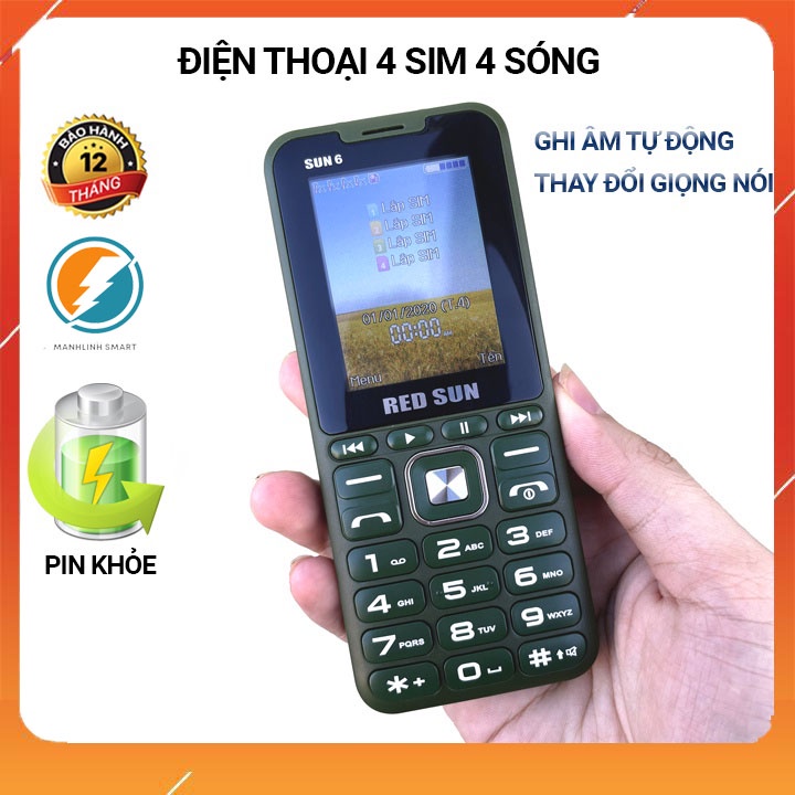 {💥Sập giá💥}Điện thoại Red Sun 6 , 4 sim , thay đổi giọng nói , pin khủng , mới nguyên seal - Bảo hành 12 tháng