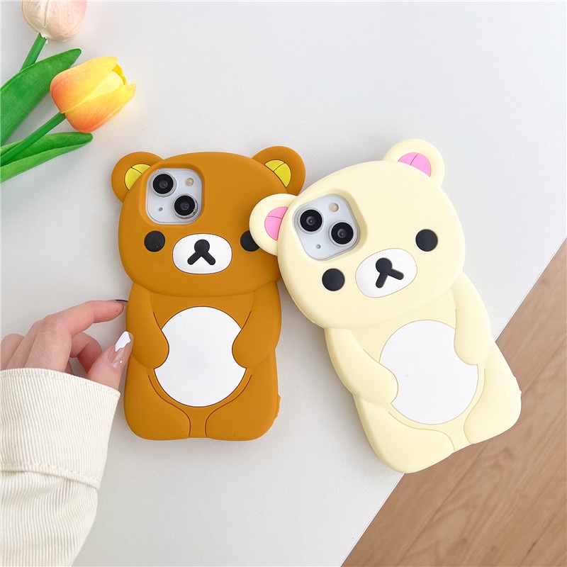 Hoạt Hình Ốp Điện Thoại Silicon Hình rilakkuma Có Dây Đeo Cho iphone 14 13 12 11 pro max x xs max xr 6 6s 7 8 + plus
