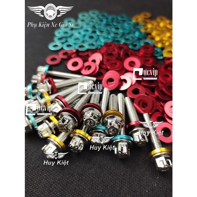 Ốc Lốc Máy Salaya + Lông Đền Nhôm Phối 3 Màu Cho Vario,AB,Sirius,Win,Ex,Raider,Satria,SH,Sonic,Wave,Dream,Vision,Future,