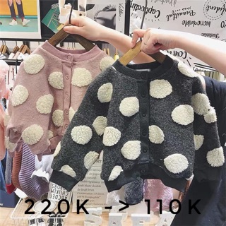 Áo khoác len vàng + chấm bi hồng sz 110