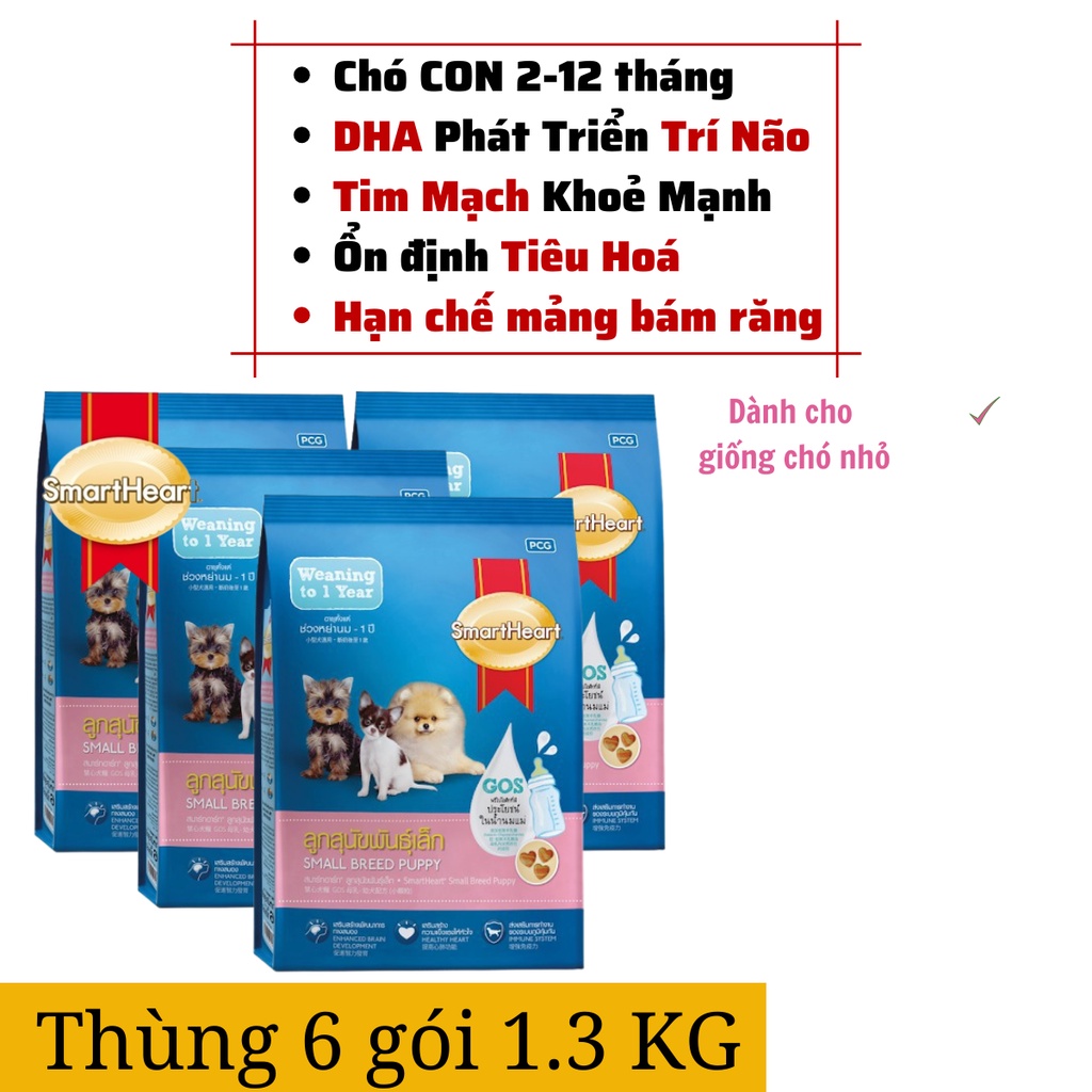 [Rẻ vô Địch][Có Sẵn]Hạt Cho Chó Con Smart Heart Small Breed Puppy Thùng 6 Gói 1.3Kg