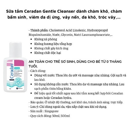 Ceradan Gentle Cleanser – Sữa tắm khô dành cho da nhạy cảm, vẩy nến, viêm da cơ địa, viêm da dị ứng, giàu Ceramide