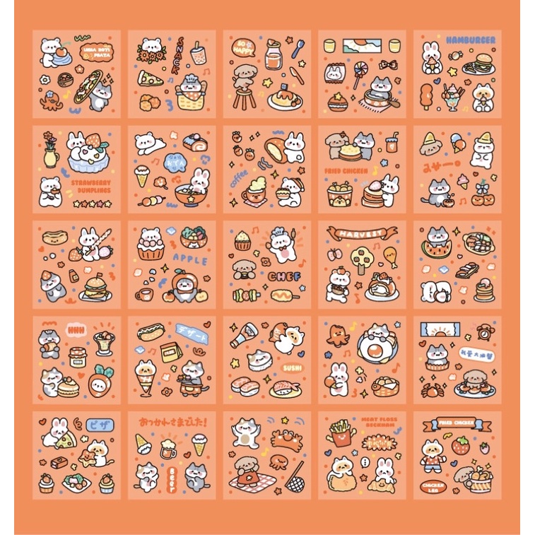 Sticker cute/Hộp set 100 tấm sticker hình dán FRIED CHICKEN trang trí sổ planner bullet journal Hàn Quốc Tẻn Tẻn