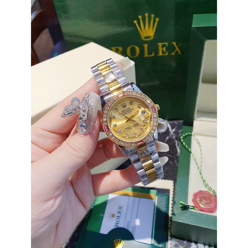Đồng hồ đeo tay nữ, đồng hồ nữ ROLEX dây kim loại viền xoàn siêu cao cấp, cực kỳ sang chảnh, thời trang đẹp giá cực rẻ