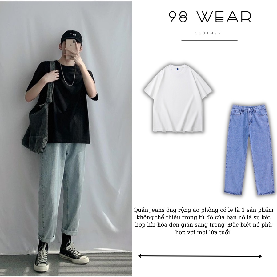 Quần jeans ống rộng nam-nữ 98WEAR unisex cao cấp trẻ trung - Quần bò dáng rộng