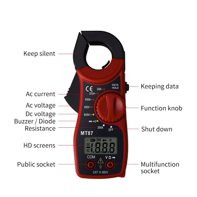 Đồng Hồ Vạn Năng Kỹ Thuật Số AOTO MT87 Kẹp Quá Tải Bảo Vệ Điện Áp Ampe Kế Ohmmeter Lightweig