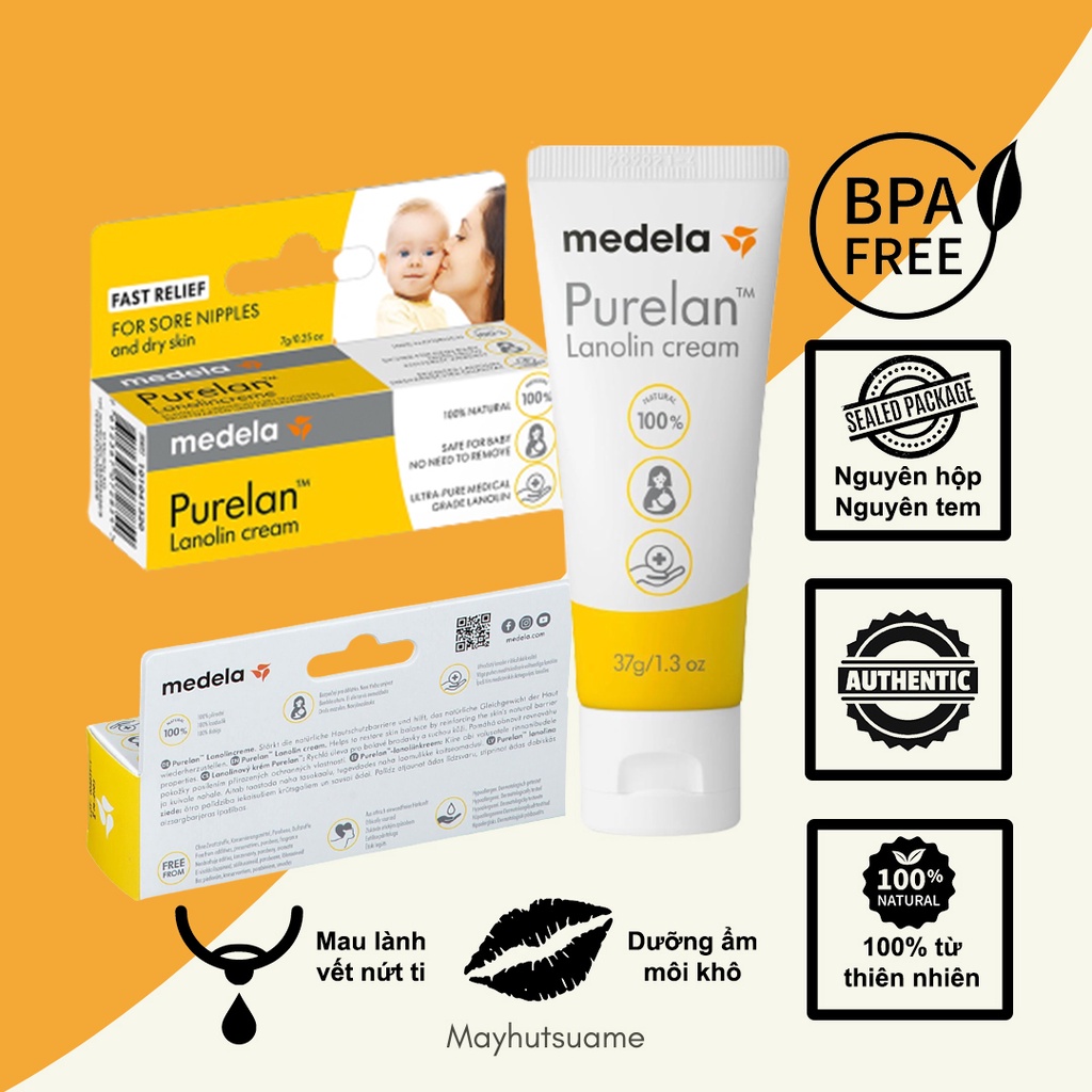 Kem nứt đầu ti Medela Purelan Lanolin Cream 37gram - 100% thành phần hoàn toàn tự nhiên