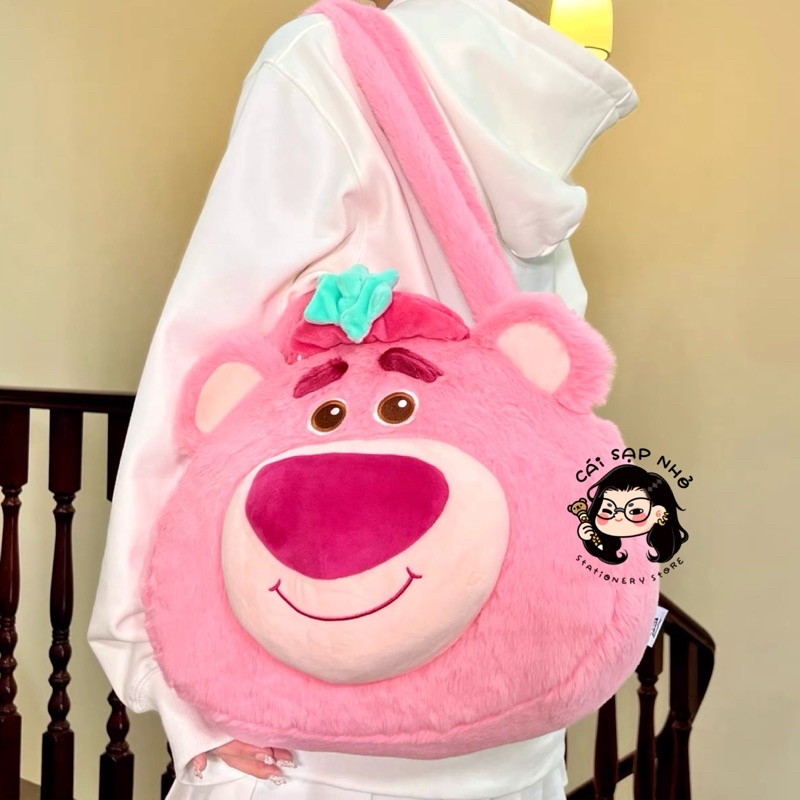 | CHÍNH HÃNG |Túi tote gấu dâu lotso lớn lông mịn dễ thương chính hãng hot trend 2022