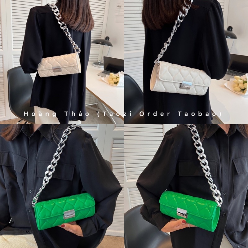 Túi hộp trống cơm đeo chéo trái tim xích to cao cấp