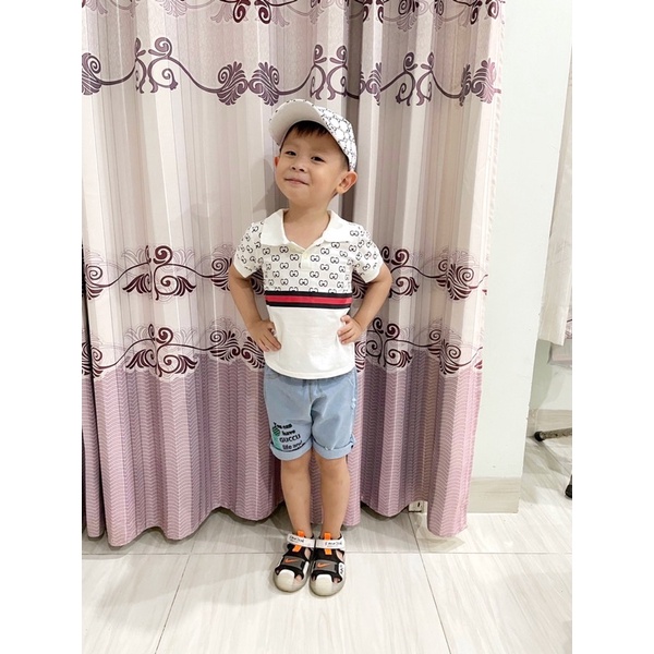 Set bộ gồm 3 món áo polo quần jean và nón cực xinh cho bé trai