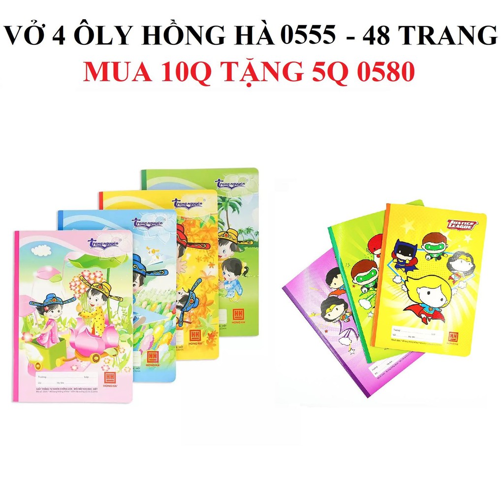 Lốc 10 Vở 4 ôly Hồng Hà 48 trang 0555 Trạng Nguyên - Tặng 5 vở 0580