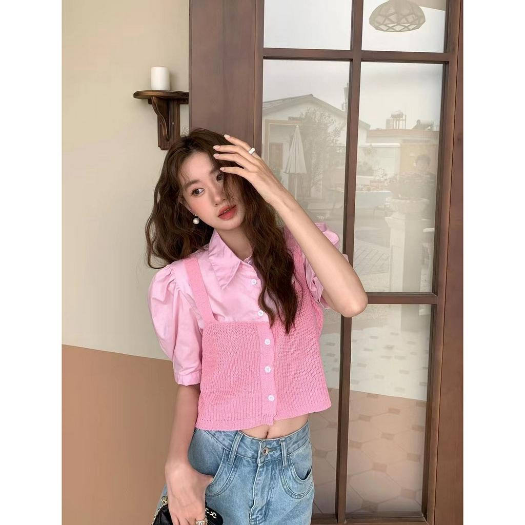 ZHELIHANGFEI Áo Sơ Mi Tay Phồng Giả Hai Lớp Phong Cách Thời Trang Phương Tây Dành Cho Nữ