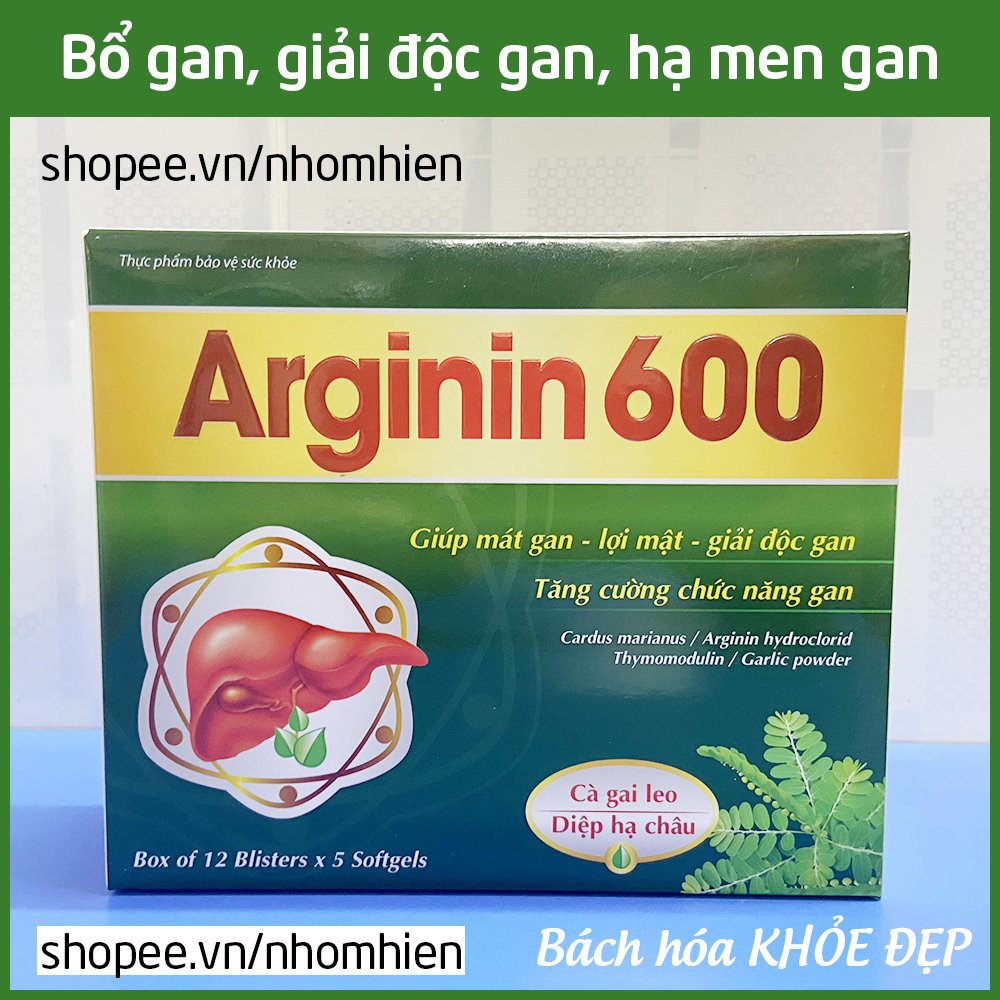 Viên uống bổ gan Arginin 600 giải độc gan, hạ men gan - Hộp 60 viên thành phần cà gai leo, diệp hạ châu