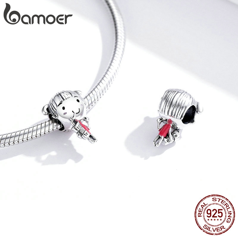 Hạt Trang Sức Bamoer SCC1525 Bạc 925 Hình Bé Trai Và Bé Gái Làm Vòng Tay