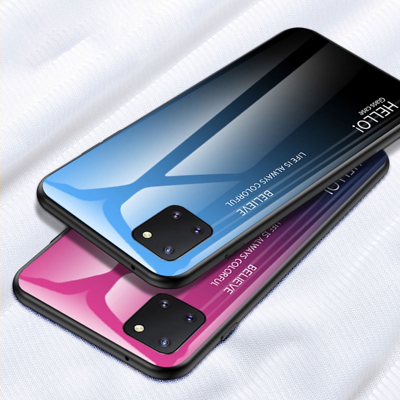 Ốp điện thoại kính cường lực mỏng màu sắc tuyến tính cho Samsung Galaxy Note 10 Lite