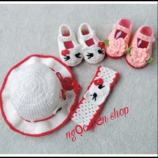 Set giày mũ băng đô handmade cho bé
