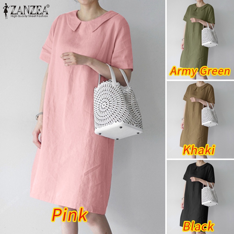 Đầm midi ZANZEA tay ngắn dáng rộng thời trang cho nữ