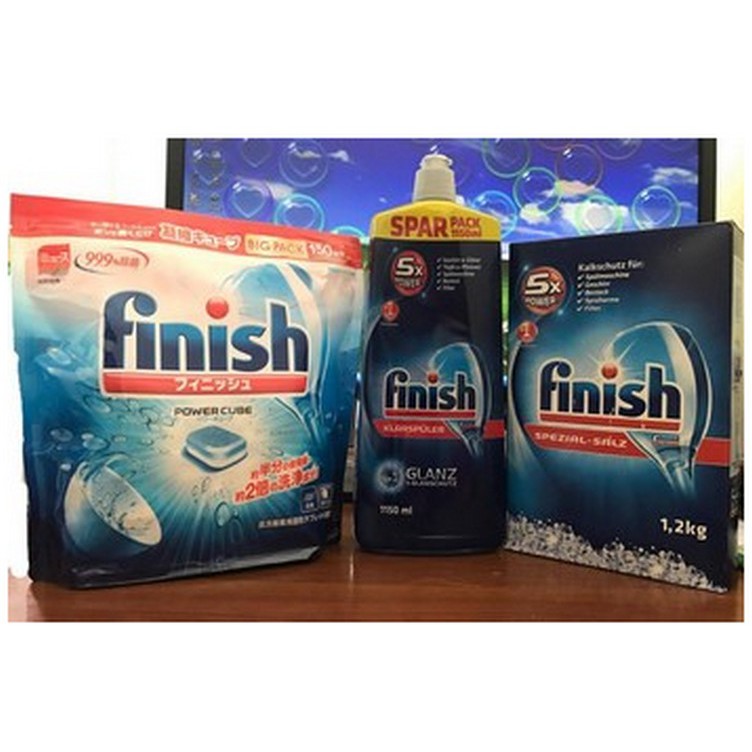 Combo viên rửa chén bát finish 150v + muối finish 1,2kg +bóng finish 750ml