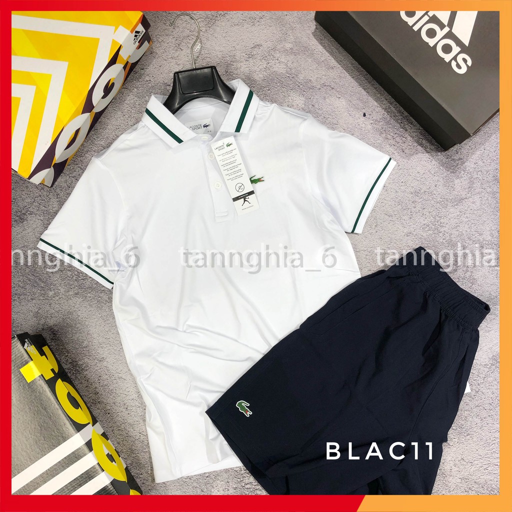 Bộ thể thao cổ bẻ nam chất thun lạnh co dãn 4 chiều XUẤT DƯ BLAC11 trắng