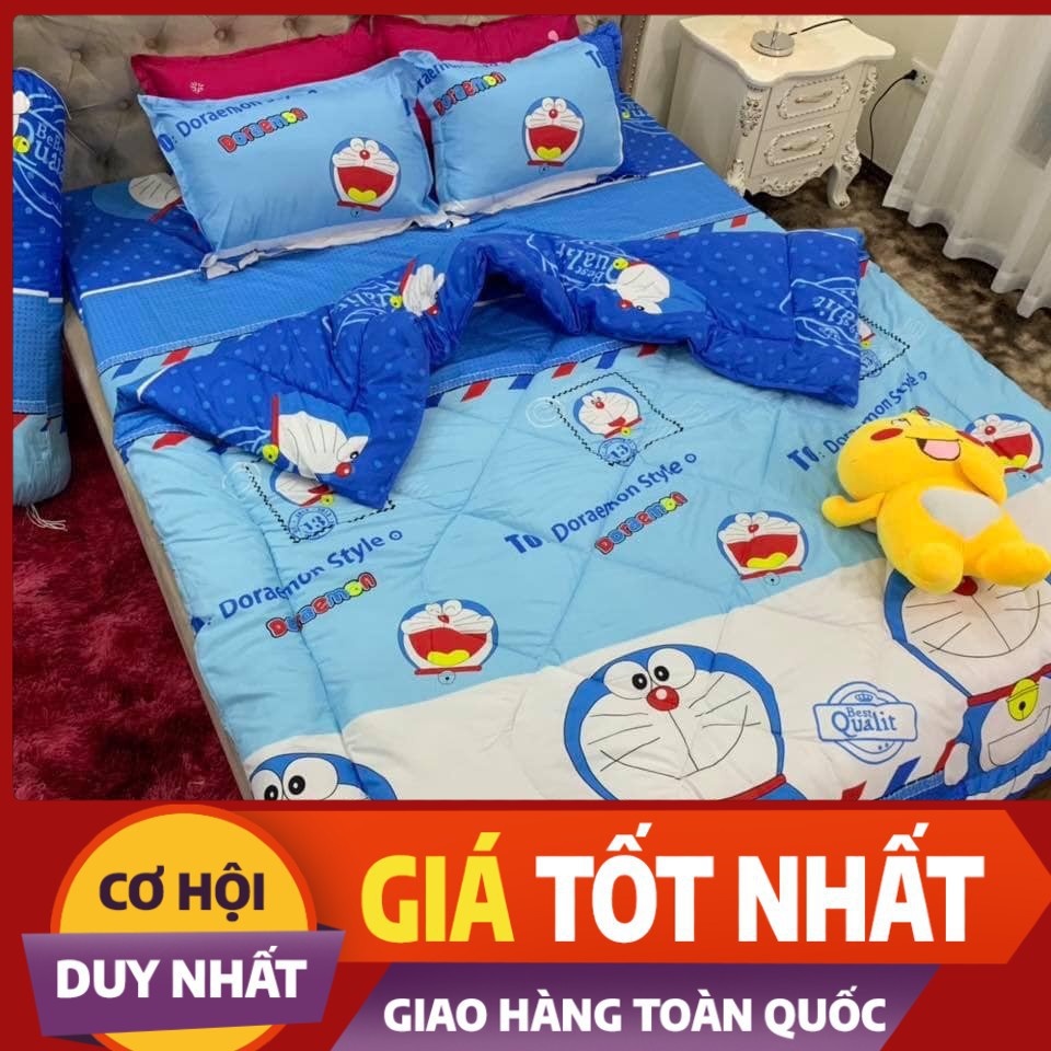 [RẺ VÔ ĐỊCH] Bộ Chăn Phao Kèm Ga Và Vỏ Gối Mẫu DOREMON TEM THƯ