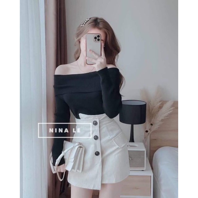 CHÂN VÁY NHUNG PHỐI CÚC ALOHASHOP91