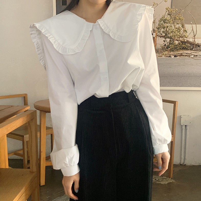 Áo sơ mi cổ búp bê dáng rộng xinh xắn cho nữ 39799