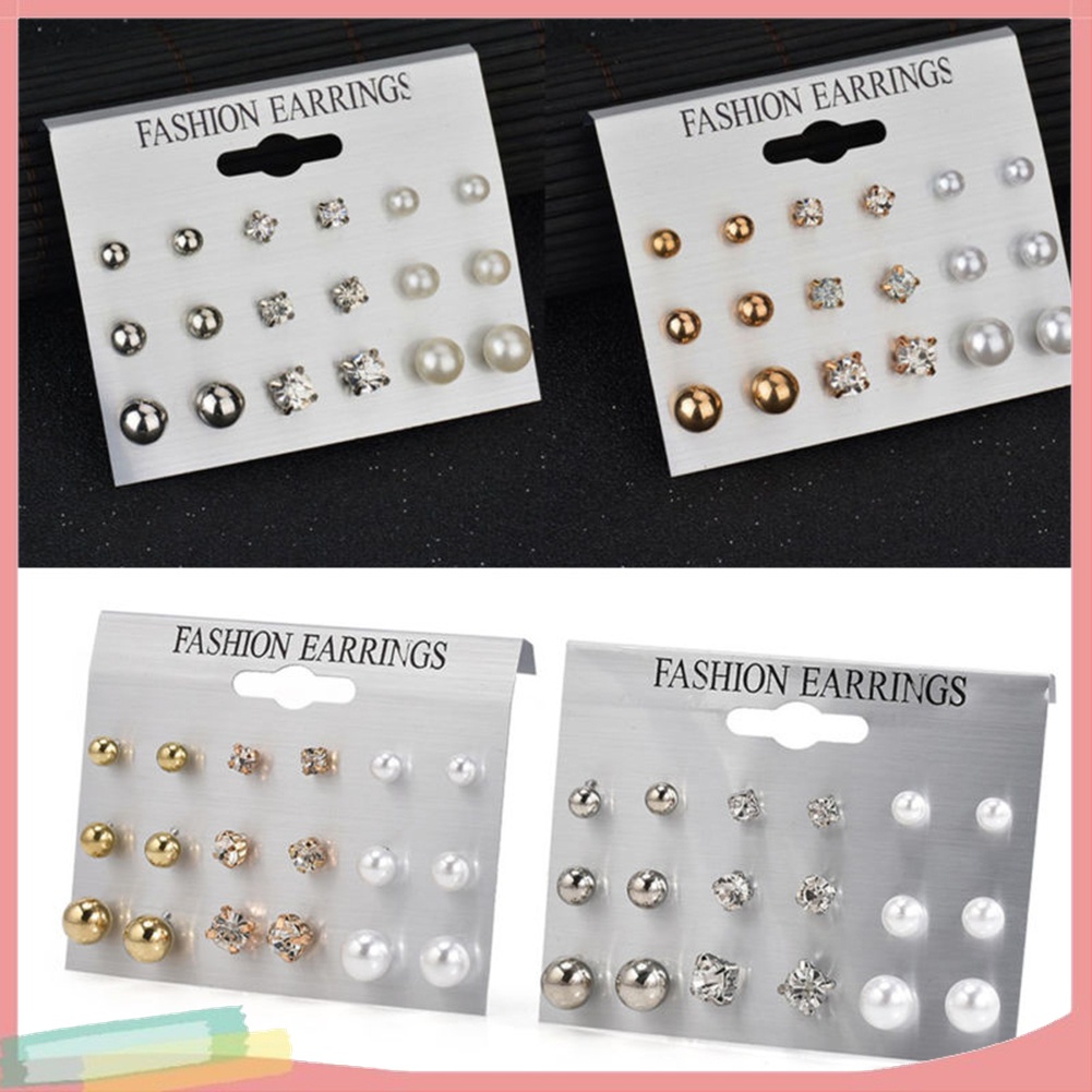 Bộ 9 Đôi Khuyên Tai Đính Đá Và Ngọc Trai Giả Thời Trang