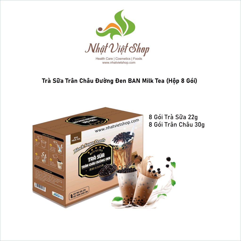 Combo 2 Hộp Trà Sữa Trân Châu Ban Milk Tea (Hộp 8 Gói + 8 Topping)