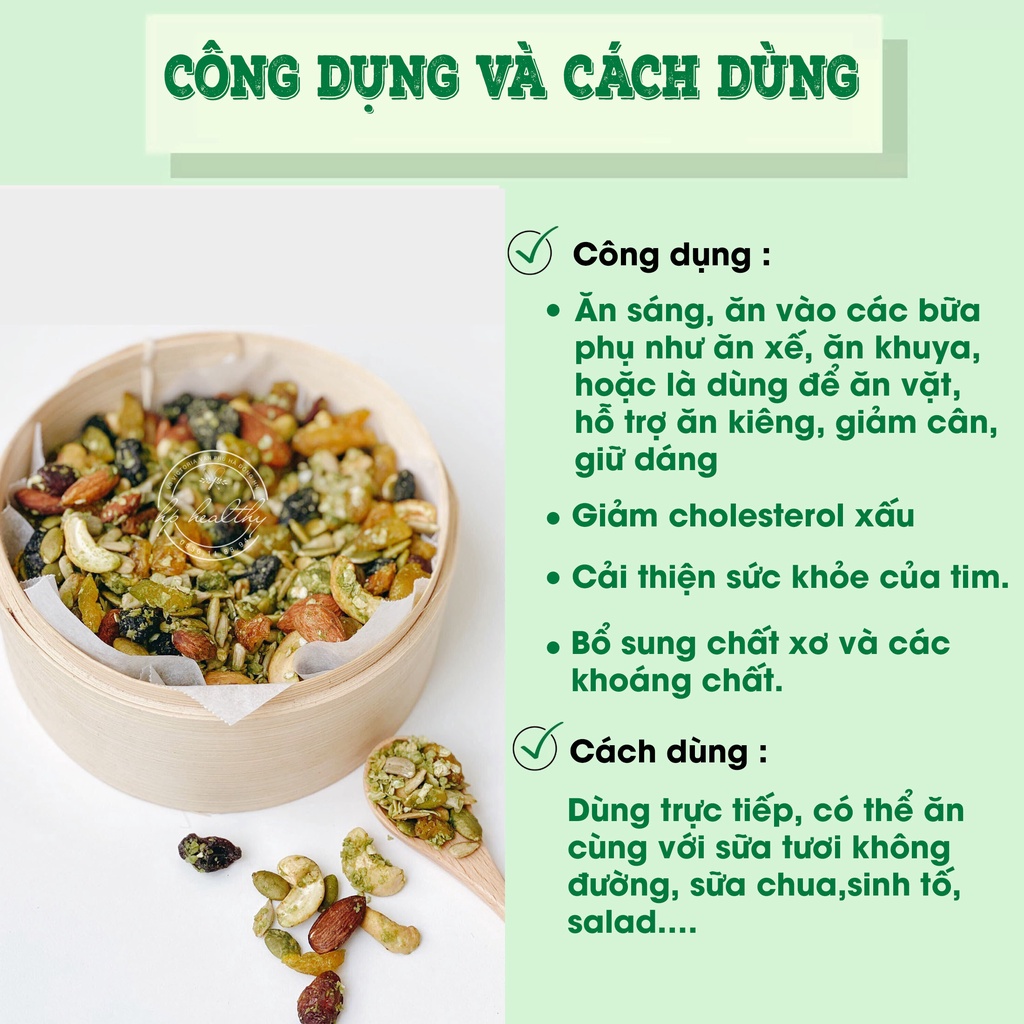 500G GRANOLA MATCHA ĂN KIÊNG GIẢM CÂN HP HEALTHY SIÊU HẠT ( VỊ TRÀ XANH )