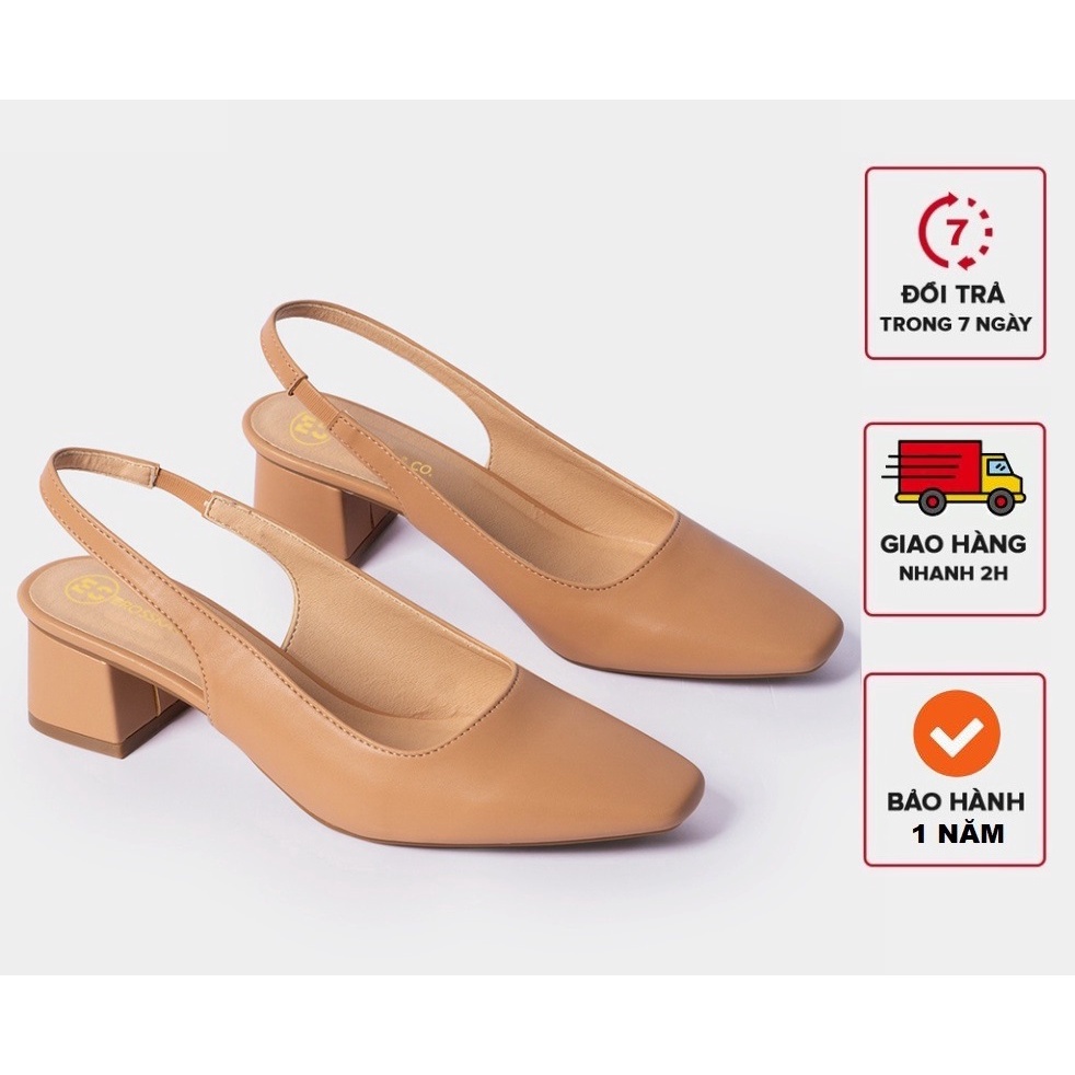 Giày cao gót mũi tròn - chất liệu da PU cấp đế vuông 5cm - Dep Cao Gót thời trang Có Quai Hậu [EL016]