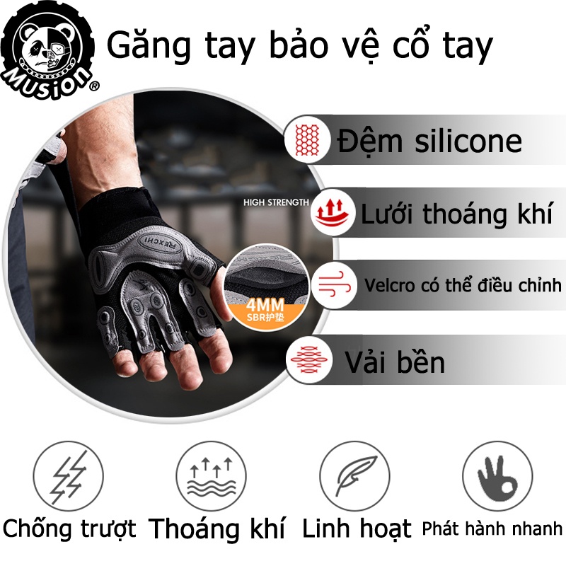 Găng tay Musion® X Rexchi tập thể dục fitness nâng tạ chơi thể thao chống trượt có đệm silicon