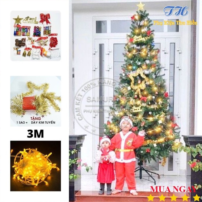 Cây thông noel 3m đầu tròn 10' trang trí phòng khách, phòng ngủ, ngoài trời đầy đủ phụ kiện mùa giáng sinh (Hình Thật)