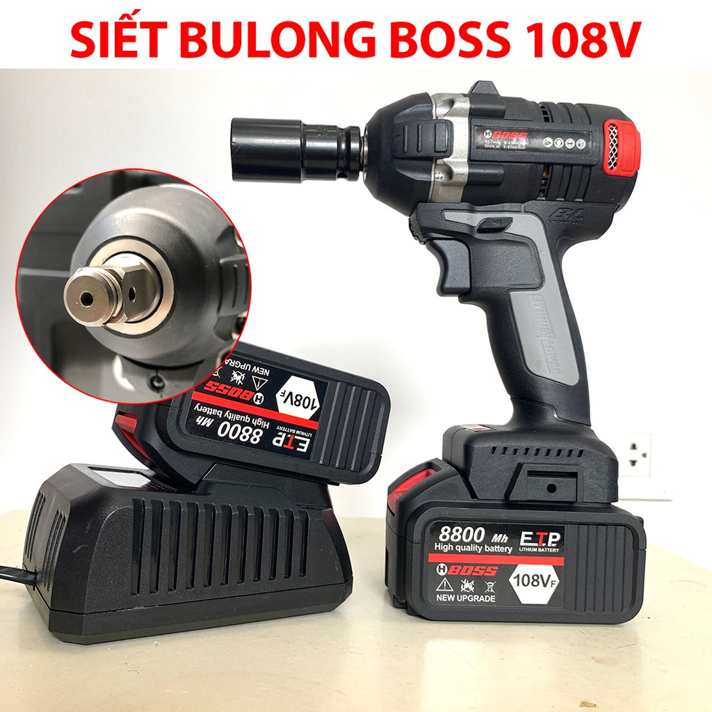 MÁY SIẾT BULONG BOSS 108V - TẶNG 5 ĐẦU KHẨU - KHÔNG CHỔI THAN - PIN 10 CELL - MÁY BẮT VÍT BOSS - KHOAN PIN 108V