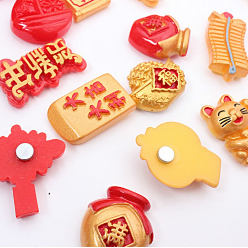 Set 10 Nam Châm Hít Tủ Lạnh Trang Trí Năm Mới Phong Cách Trung Hoa