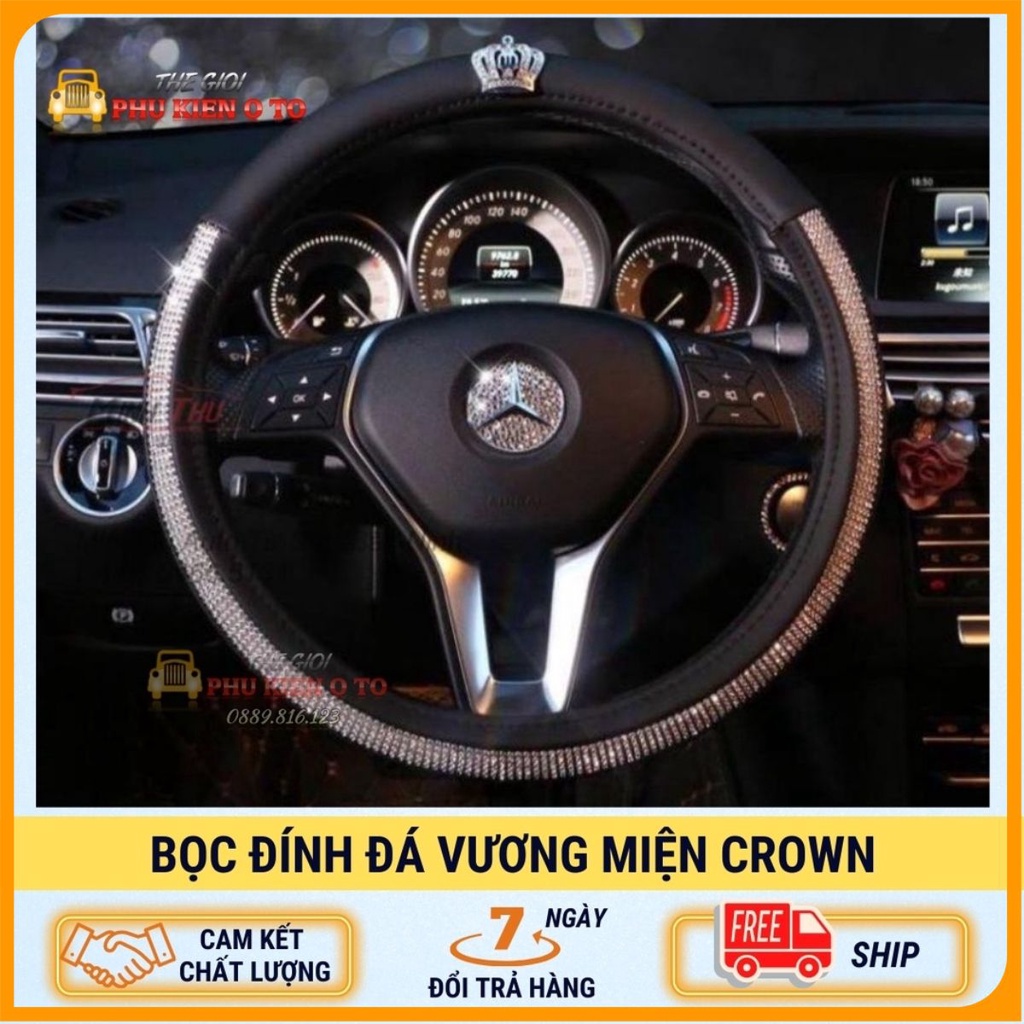 Bọc Vô Lăng CROWN Đính Đá Vương Miện Trang Trí Xe Hơi - Bọc Vô Lăng Cao Cấp