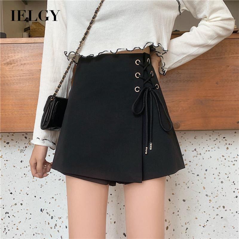 Quần short giả váy IELGY  lưng cao ống rộng màu đen thời trang cho nữ