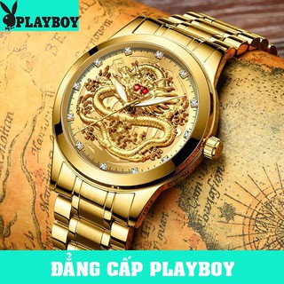 Đồng Hồ Cơ Nam nhãn hiệu MOHDNE Automatic Chạm Rồng 3D Mắt Đỏ Lộ Máy Mạ Vàng Kim Loại Chống Nước Chống Xước