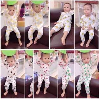 Sét 5 bộ cotton dài tay cài cúc giữa cho bé trai / bé gái