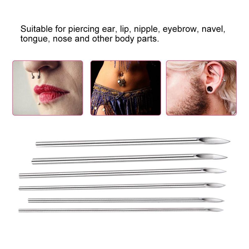 Set 100 Kim Xỏ Mũi/ Tai/ Môi Dùng Một Lần Chất Liệu Thép Y Tế Không Gỉ 316 6 Loại 4g 15g 16g 17g 18g 20g