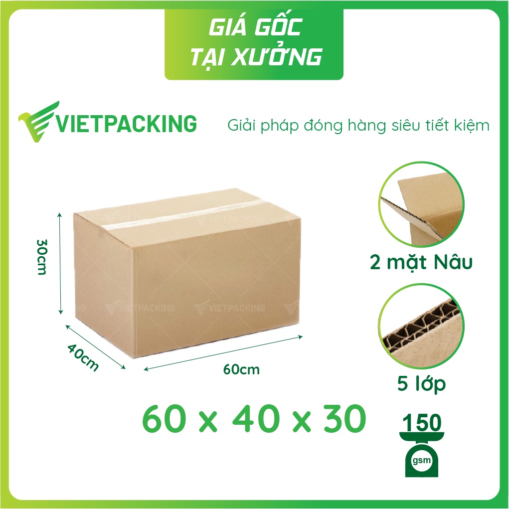 60x40x30 (5 lớp) - 3 thùng carton lớn chuyển nhà, văn phòng, xuất khẩu