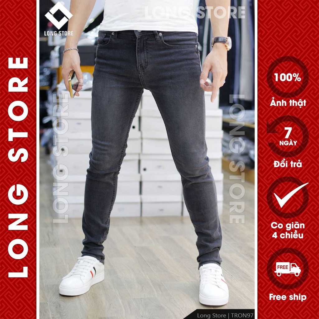 Quần jean nam đen khói nhám LONGARES ống đứng dáng ôm skinny chất bò co giãn cao cấp cực đẹp Tron97